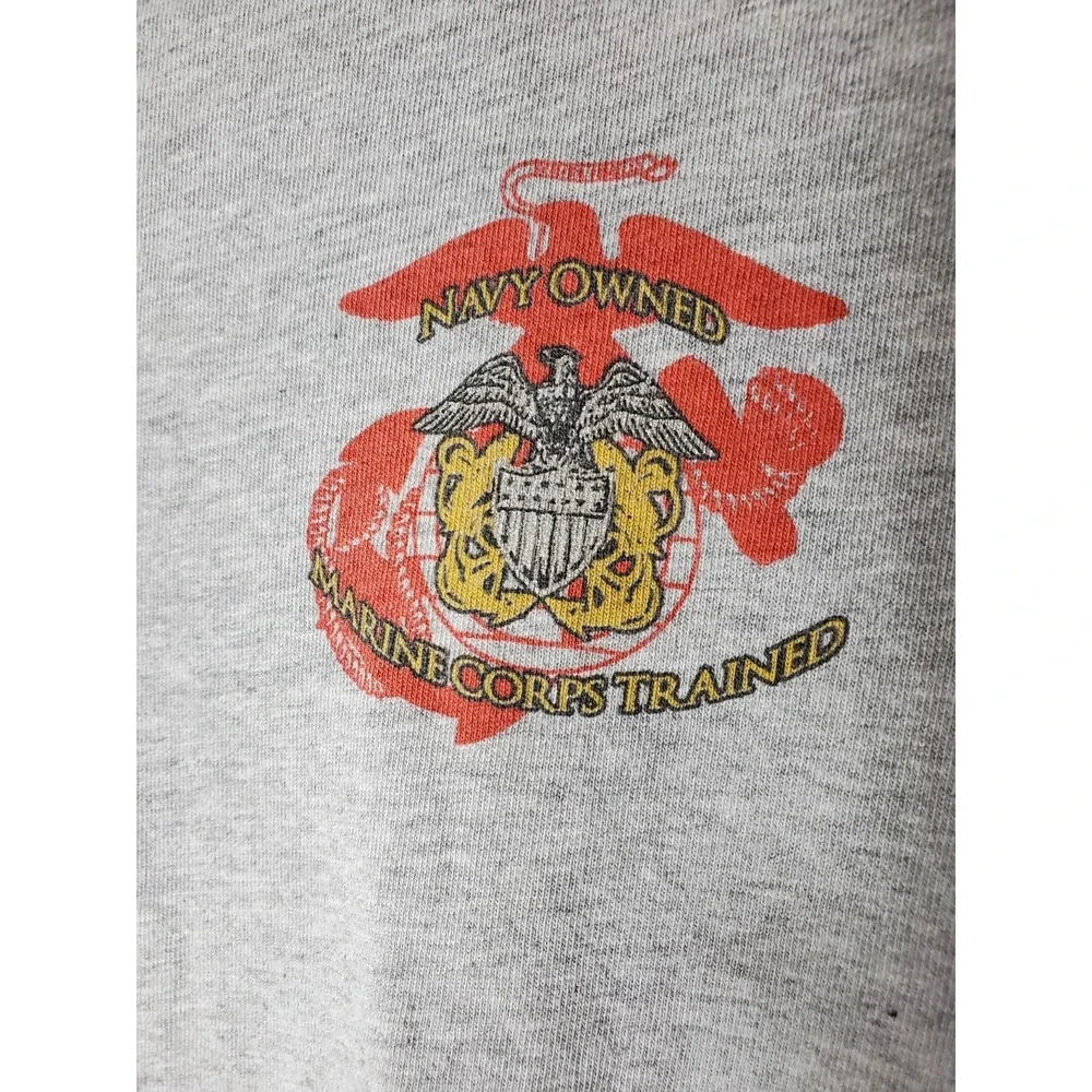 Vintage 90s Hanes Beefy T Marines USMC Long Sleeve Shirt XL Gray Graphic Navy